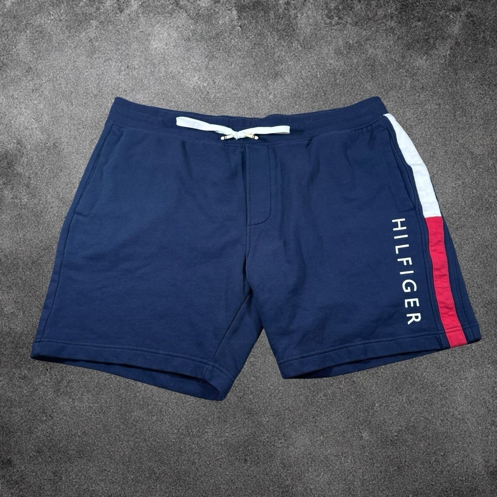 Tommy Hilfiger Sweat Shorts XL Navy Logo Drawstring Lounge Athletic Streetwear